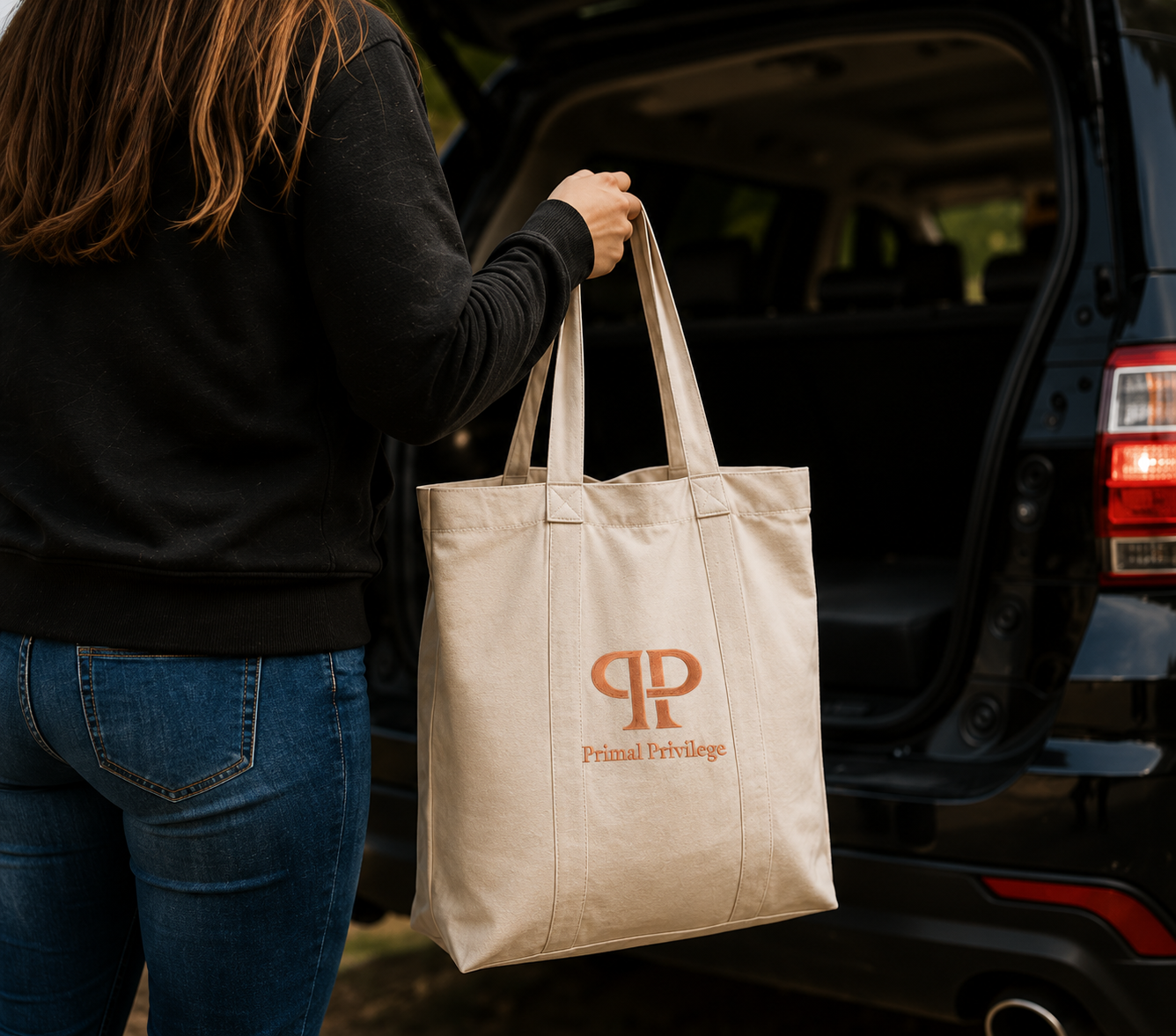 Plain canvas tote bag with order ready for pickup